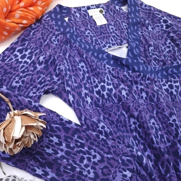 Soft Surroundings Purple Patterned Faux Wrapped Rouged Side Dress Sz PM - Picture 2 of 16